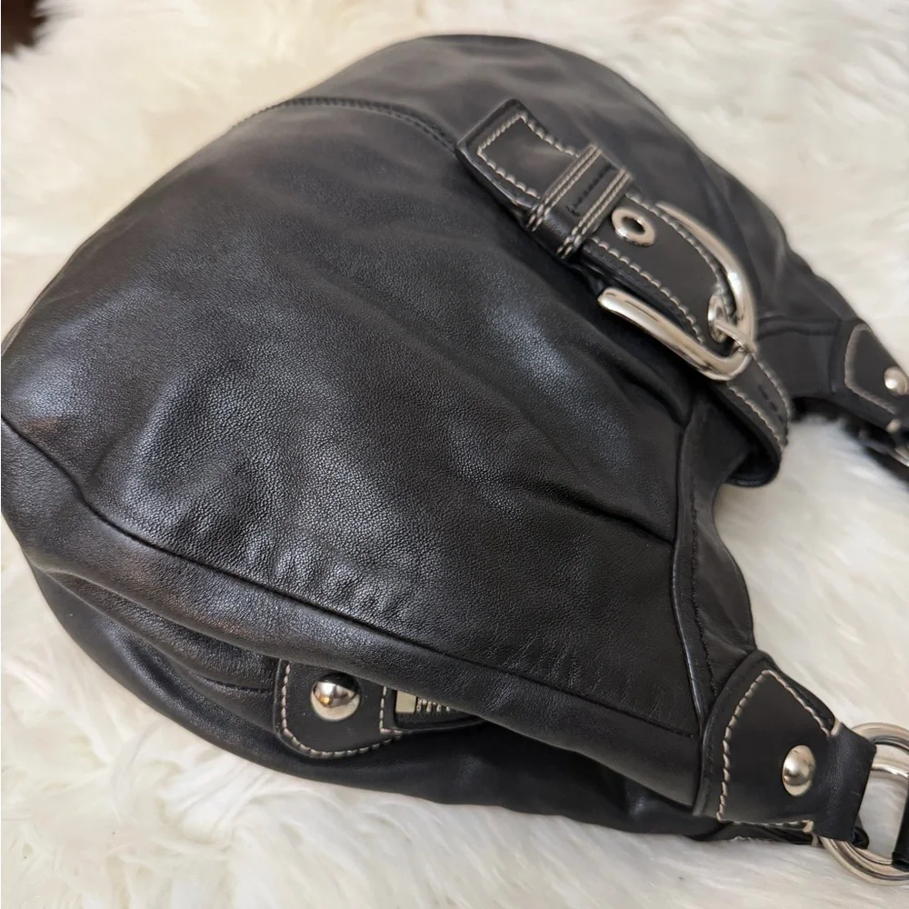 Coach Black Leather Shoulder Bag with Light Blue Interior Lining# F15527